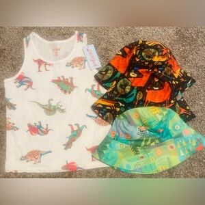 Cat & Jack White Dinosaur Print Tank Top With Bucket Hat Set
